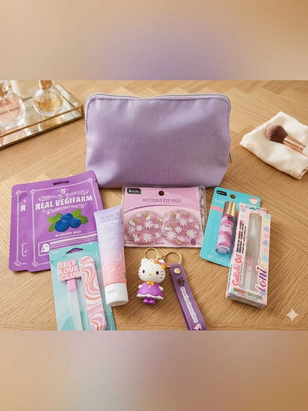 Lancome Lavender Cosmetic Pouch & Self-Care Gift Set - Purple